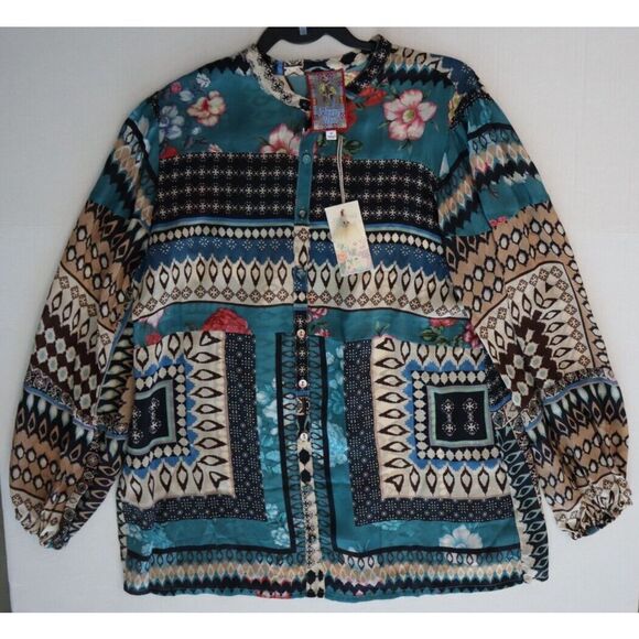 Johnny Was C15123A7 Women's Sz M Multi Mykee Tori Button Front L/S Blouse - Picture 8 of 9